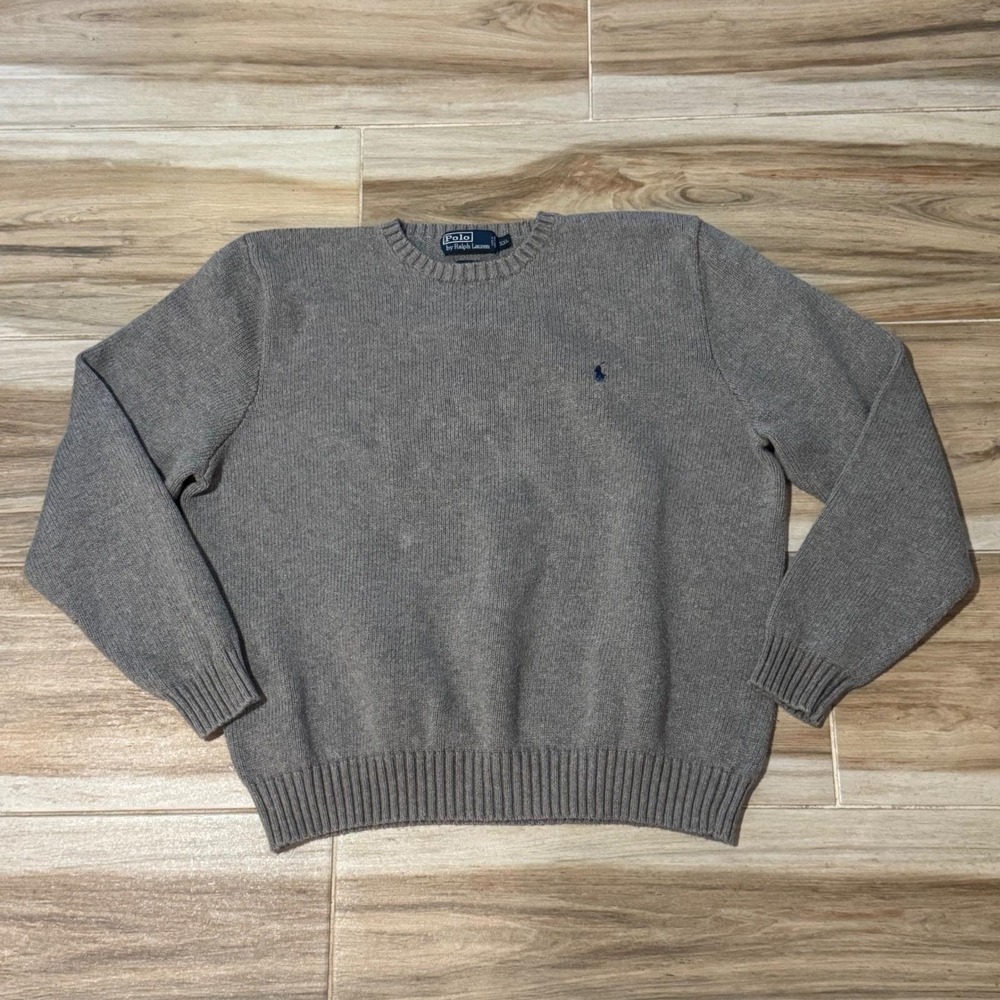 Vintage Polo by Ralph Lauren Gray Cotton Crewneck Knit Sweater Size XXL 90s